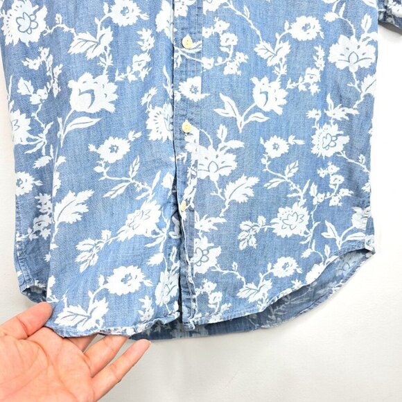 Vintage Bonobos Blue White Chambray Floral Standard Fit Button Down Shirt - Picture 3 of 6